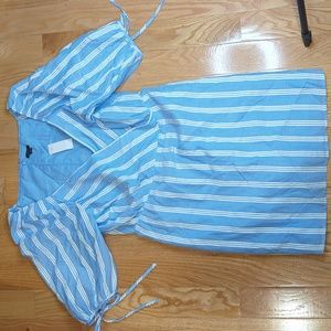 Ann Taylor blue and white stripes short sleeve with tie dress NWT